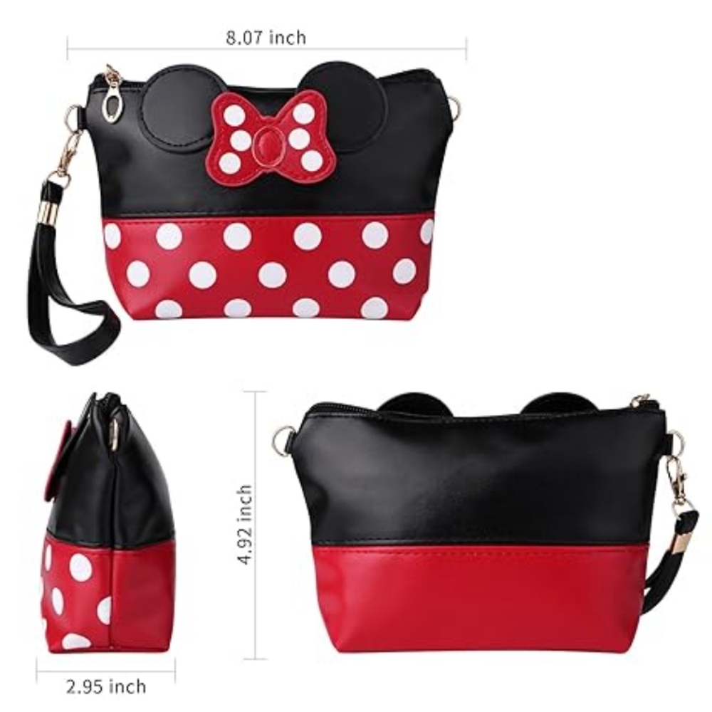 Minnie Mouse Ears Red Black Crossbody Wristlet Adjustable Straps Zipper Closure - Picture 2 of 9